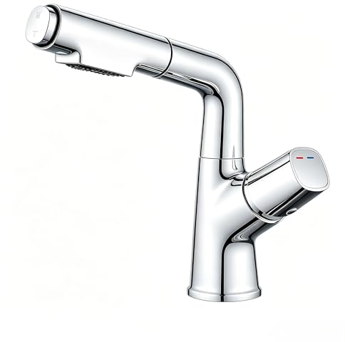kisimixer Wasserhahn Bad mit Ausziehbar Brause Chrom, 360° Drehbar | Wasserhahn Bad, Auslauf Höhe 190-270mm,Höhenverstellbar, Herausziehbarer Brause 2 Strahlarten, G3/8, Einhebelmischer, Messing