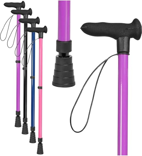 Left Handed Adjustable Walking Stick - Purple Lightweight Cane for Everyday Support - Stylish Men's and Lady's Stick - Stable & Durable Walking Aid - Comfortable Grip
