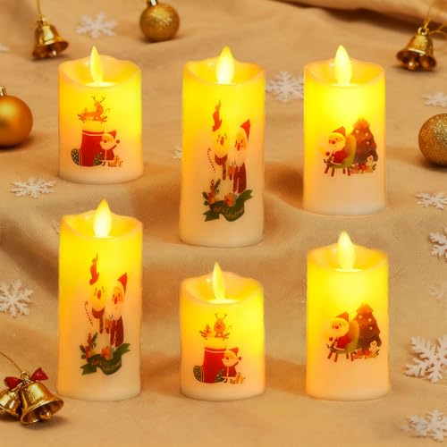 GAROMIA Weihnachtsdeko LED Kerzen 6 Stück Weihnachtskerzen LED Kerzen Flammenlose Weihnachtsmann Muster Weihnachtsdeko Innen Kerzen Weihnachten Teelichter Tischdekoration Heimdekoration Geschenkset