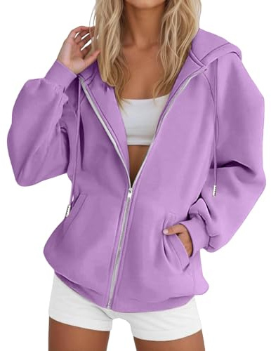 Yinguo Zip Up Hoodie Women, Hoodies For Women Uk Oversized Hoodie Zip Up Sweatshirts Trendy Casual Loose Long Sleeve Crewneck Pullover Comfy Fall Winter Cloth Fashion Ladies Outfit, Purple L