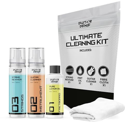 Guitar Genie - Ultimate Cleaning Kit - Lemon Oil, Guitar Cleaner & String Cleaner - Complete Guitar Maintenance Set for Electric, Acoustic & Bass Guitars