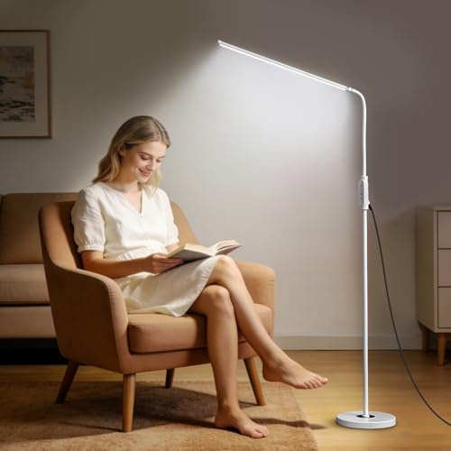 CGBE Extra-lange 60cm LED Stehlampe Dimmbar Touch-Steuerung für Wohnzimmer | 18W Standleuchte mit 360° Flexibler Schwanenhals - 3 Farbmodi und 5 Helligkeiten - Bogenlampe für Schlafzimmer Büro