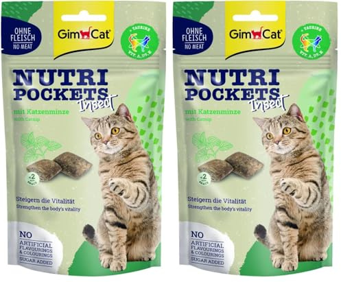 GimCat Nutri Pockets insetto & erba gatta – Spuntino croccante con ingredienti funzionali – 1 sacchetto (1 x 60 g) (Confezione da 2)