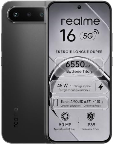 realme 16 5G Smartphone 6550mAh Batteria, 8GB RAM 256GB ROM, Display AMOLED 120Hz, Ricarica 60W, IP69 Impermeabile, Nero Air