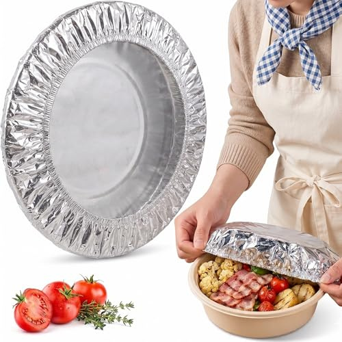 Generisch 50/100 Stück Alufolie Isolierhaube, Wiederverwendbare Alu Isolierhaube Speisen mit Gummizug, Universal Alufolie Abdeckung Frischhaltefolie mit Gummizug zur Wärmespeicherung (10-28cm) (50)