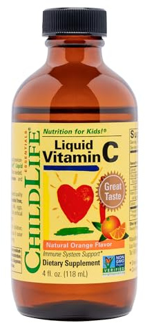 CHILDLIFE ESSENTIALS Liquid Vitamin C - Pure Vitamin C Liquid Supplement for Kids, Immune System Support, Great Taste - Natural Orange, 4 Fl Oz (Pack of 1)