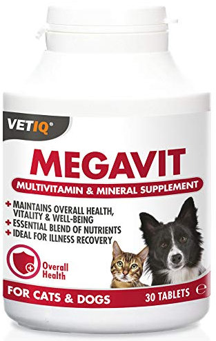 VetIQ MegaVit, 30 Tablets, Dog Vitamins and Supplements To Maintain Overall Health, Vitality, and Well-Being, Cat & Dog Multivitamins For Illness Recovery, Vitamins For Dogs & Cats with B Vitamins