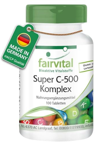 Fairvital | Super C-500 complexe, à Fortement dosé, 500 mg de vitamine C avec des bioflavonoïdes, 100 comprimés végétariens