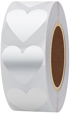 Hylabelest silberne Herzaufkleber, 30 mm, selbstklebende Aufkleber, 500 Stück pro Rolle 1 Roll silber
