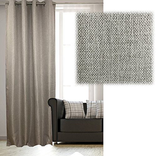 JEMIDI Thermo Vorhang Blickdicht 140x245cm - Kälteschutz Verdunkelungsvorhang mit Ösen - Gardine Dekoschal Ösenschal in Leinen Optik - hellgrau