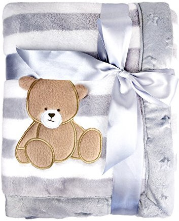 zebrum Coperta di flanella per bambini spessa di lusso, pile morbido e caldo in peluche 75 x 100 cm, coperta per neonati a doppio strato per carrozzina o culla neonato (orso grigio)