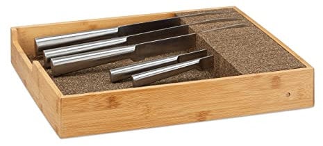 Relaxdays Bamboo Block, in-Drawer Knife Organizer, Cutlery Storage, HWD 6.5x38x33.5cm, Natural, 6.5 x 38 x 33.5 cm