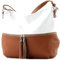 modamoda de T159 Damen Leder Umhängetasche Schultertasche Medium handmade in Italy, Farbe:Weiß/Cognac