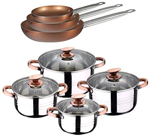 Set Batería cocina 8 pcs SIP + Set 3 sartenes Professional Chef Copper Plus 20/24/28