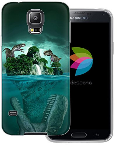 dessana Dinosaurier Welt transparente Silikon TPU Schutzhülle 0,7mm dünne Handy Tasche Soft Case passend für Samsung Galaxy S5/Neo Dino Urwald