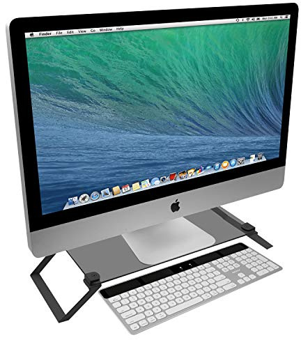 Macally SPACESTAND Tempered Glass Monitor Stand With Open Storage Space - Supports monitors and other devices up to 16.9'/50 cm wide and 40 lbs/18 kg in weight