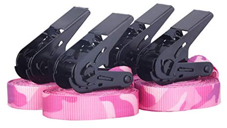 Sandax 4er-Set Spanngurte mit Ratsche pink-Camouflage, Zurrgurte belastbar bis 900kg, nach DIN EN 12195-2, Länge 6m, Breite 25mm, hochwertige Einteilige Ratschengurte/Ratschenspanngurte, Zurrgurt Set