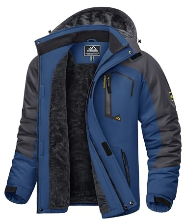 KEFITEVD Herren Skijacke Atmungsaktiv Warm Gefüttert Winterjacke mit Abnehmbarer Kapuze Snowboardjacke Wasserdicht Outdoorjacke