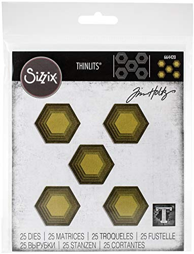 Sizzix Thinlits Stanzschablone Set 25 Pack 664420 Gestapelte Sechsecke von Tim Holtz, Mehrfarben, Einheitsgröße