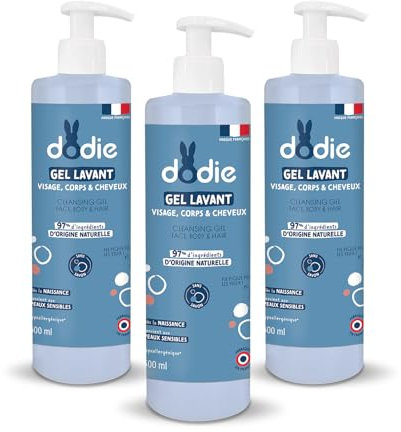 DODIE Lot de 3 Gels Lavants 3 en 1 (3 x 500 mL) - Nettoyant Visage, Corps et Cheveux - 92% d’ingrédients d’origine naturelle, Hypoallergénique - Dès la naissance