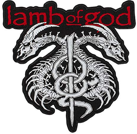Lamb of God Aufnäher, Weiße Drachenschädel, Logo zum Aufbügeln, Größe: 29,5 x 31 cm