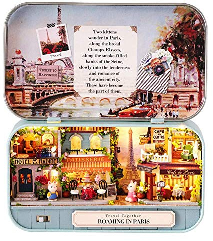 Dynamicoz DIY Dollhouse Kit, Miniature 3D Theater Retro Tin Box, 3 Theme Theatre Models?Creative DIY Craft Building Set?Christmas And Birthday Idea Gift Box Theatre