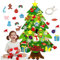 Feutre Arbre de Noël avec 50 LEDs 5m, Sapin Décoration Vitrine DIY avec 34 Ornements Détachables, Cadeaux pour Enfants, Porte-Manteau, Décoration Murale de Porte