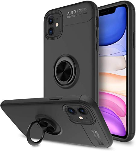 PIXFAB For Apple iPhone 12 Mini Case, Anti-Scratch Shockproof Slim Gel Rubber [Protective] Phone Case Cover, Magnetic Ring [Kickstand] With [360 Rotation] Case For Apple iPhone 12 Mini (5.4) - Black