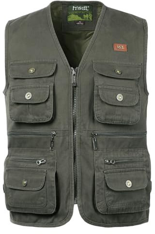 Oralidera Herren Outdoor Jagdweste Reporterwesten Ärmellos Jacke Anglerweste Fotografie Freizeitweste Safari Weste mit Vielen Taschen für Jagd Angeln Camping, Grün, XL