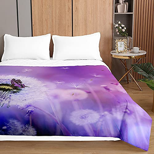 Trapuntino Copriletto Goffrato Matrimoniale Singolo, Chickw11 3D Stampa Coperta Estivo Trapunta Autunnale Trapuntato Coperta Letto Leggera per Camera da Letto (Dente di Leone Viola,150x200cm)