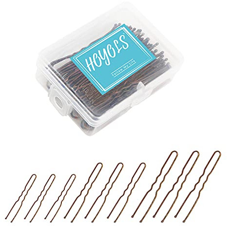 Hoyols U-förmige Haarnadeln, Verschiedene Größen, U-Form, Bobby-Pins, Metall, Gebogene, Lockige Dutt-Clips, Haarnadel, Gold, 150 Stück Großpackung (Braun)