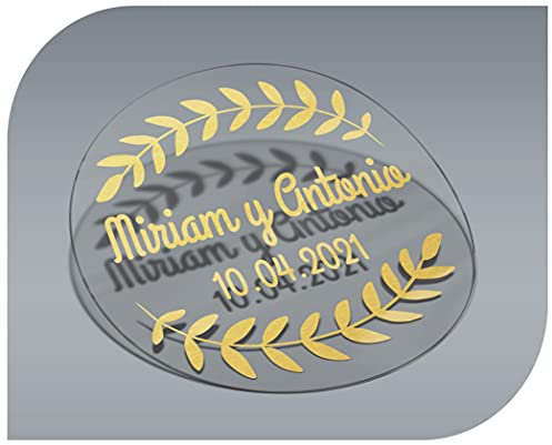 Pegatinas Personalizadas Transparente con Nombre y Fecha, Etiquetas Adhesivas para Invitacion Boda, Bautizo, Compromiso, Cumpleaños, Fiesta, Navidad, Vintage, Sellos (Modelo 8)