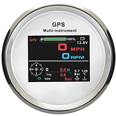 ELING 10-in-1 Multifunktionsanzeige mit LCD-Stundenzähler, digital, 85 mm, GPS-Tachometer, Kraftstoffstand, Ölpresse, Voltmeter, Drehzahlmesser (weiß & Edelstahl)