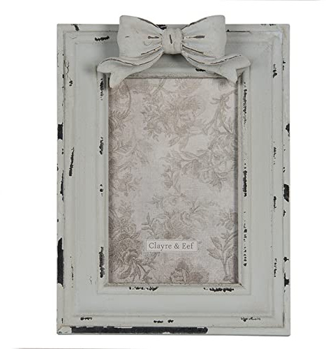 CLAYRE E EEF Fotorahmen mit weißer Schleife mit Shabby-Effekt 10x15cm