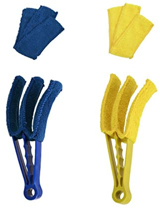 EMKE Reinigungsbürste für Badheizkörper, Jalousien und Lamellen 2-er Packung, waschbarer und herausnehmbarer Staubwischer, Lamellenbürste Heizkörperbürste (blau+gelb)