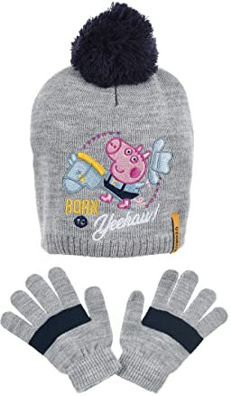 Sun City Peppa Pig Wutz Kinder Mädchen Winter-Set Winter-Mütze und Handschuhe (52, Grau)