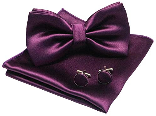 JEMYGINS Herren Fliege Lila5 Satin Fliege und Einstecktuch mit Manschettenknöpfe Sets
