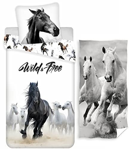 rainbowFUN.de Wildpferde Wende-Bettwäsche-Set 135x200 Handtuch 70x140 Baumwolle Strandtuch Pferd Horse