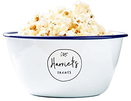 Personalised Enamel Sweet Treat Bowl/Birthday Gift For Her (Small Bowl, Blue Rim)