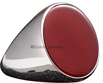 Karneol natürlicher roter Edelstein ovaler Ring, massiver 925er Sterlingsilber Herrenschmuck, Biker-Ring, Statement-Ring, Siegelring, Geschenke für Freund, Ehemann (Karneol)