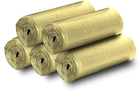 5 Rolls Small Trash Garbage Bags, 4 Gallon Strong Thin Material Disposable Kitchen Garbage Bags, Durable Plastic Trash Bags for Office Home Bedroom Garden Waste Bin, 200 Counts (Golden)
