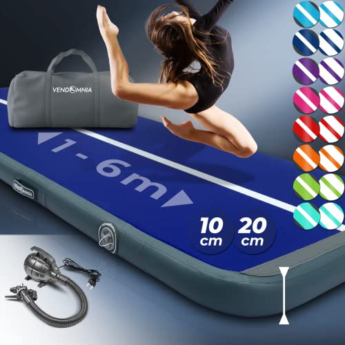 VENDOMNIA Airtrack Matte, 10/20cm hohe aufblasbare Gymnastikmatte in Länge 1/2/3/4/5/6/7/8 m, mit elektrischer Pumpe & Tasche, Tumbling Matte, Turnmatte, Trainingsmatte, Fitnessmatte, Sportmatte,Yoga