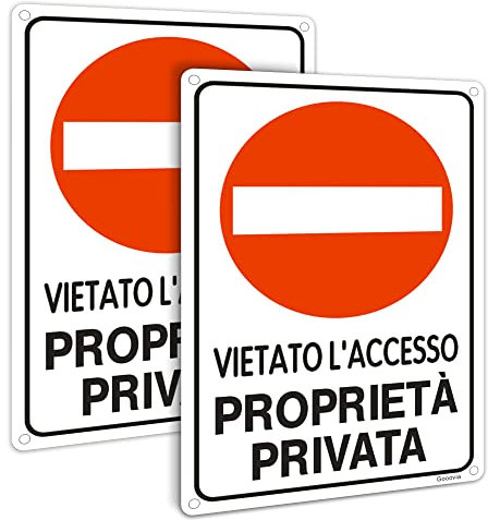 Vietato L'accesso Proprietà Privata Alluminio 7.8x11.8'' 2pz Metallo Riflettente per Uso Interno o Esterno,Resistente UV,Resistente alle Intemperie