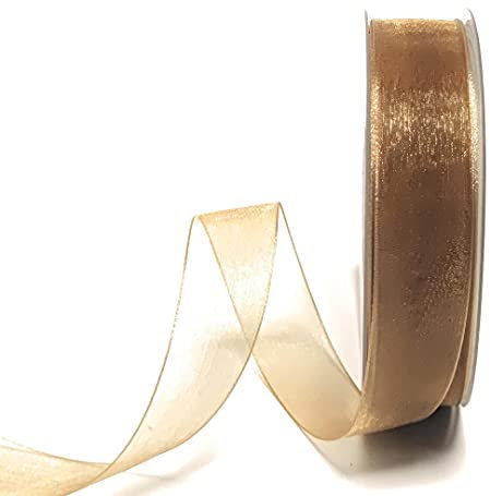 s.dekoda Schleifenband 50m x 25mm Gold - Olive Organza Chiffon Geschenkband Organzaband [1350-212]