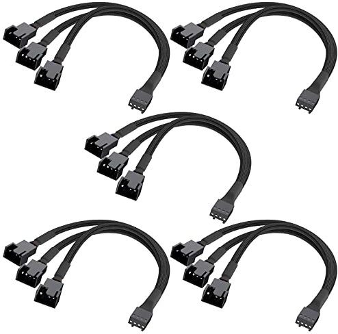 GTIWUNG 5 Piezas PWM Divisor Ventilador 1 a 3 Vías, 4 Pines PWM Fan Hub Splitter Y Negro, Ventilador Hub Splitter Cable, Distributore da 1 a 3 Convertitori, Cable de Extensión de Ventilador 4 Pin