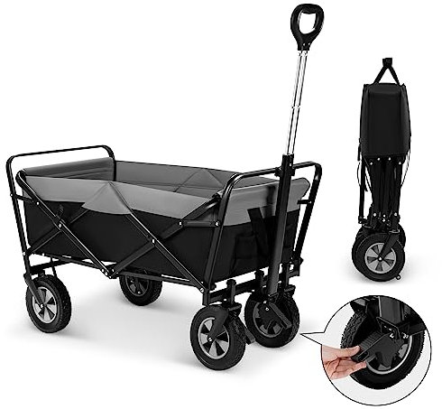EUGAD Bollerwagen faltbar, 100 L Transportwagen mit verstellbarem Griff, tragbarer Strandwagen mit Seitentaschen, für Garten Camping Einkaufen, für alle Gelände, 80 kg belastbar, schwarz + grau