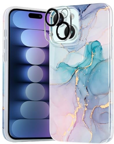 luolnh Gold Glitter Sparkle Case Compatible with iPhone 15 Case Marble Design Shockproof Slim Soft Silicone Bumper Cover Phone Case for iPhone 15 6.1 2023(Abstract Green)