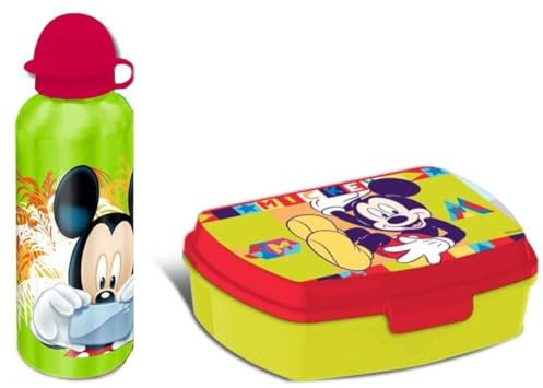 Generico Set Pranzo Topolino Porta merenda+Borraccia in Metallo Alimentare