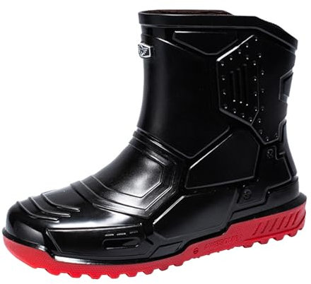 Pangolin Herren Mode Mid Calf Chelsea-Stiefel Regenstiefel Rutschfest Dauerhaft Wasserdicht Draußen Arbeit Gummistiefel Schwarz-Rot 45 EU