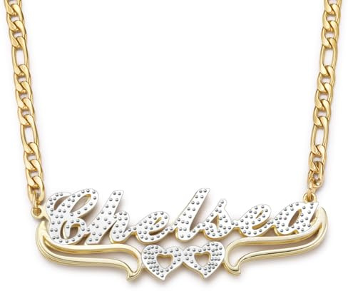 INBLUE Personalisierte Doppelt Geschichtete Gestaltung Name Halskette für Frauen Brief mit Herz Krone Bow-Knot Anhänger Halskette Zarte Schmuck Geschenk für Freundin (Stil D - Silber)